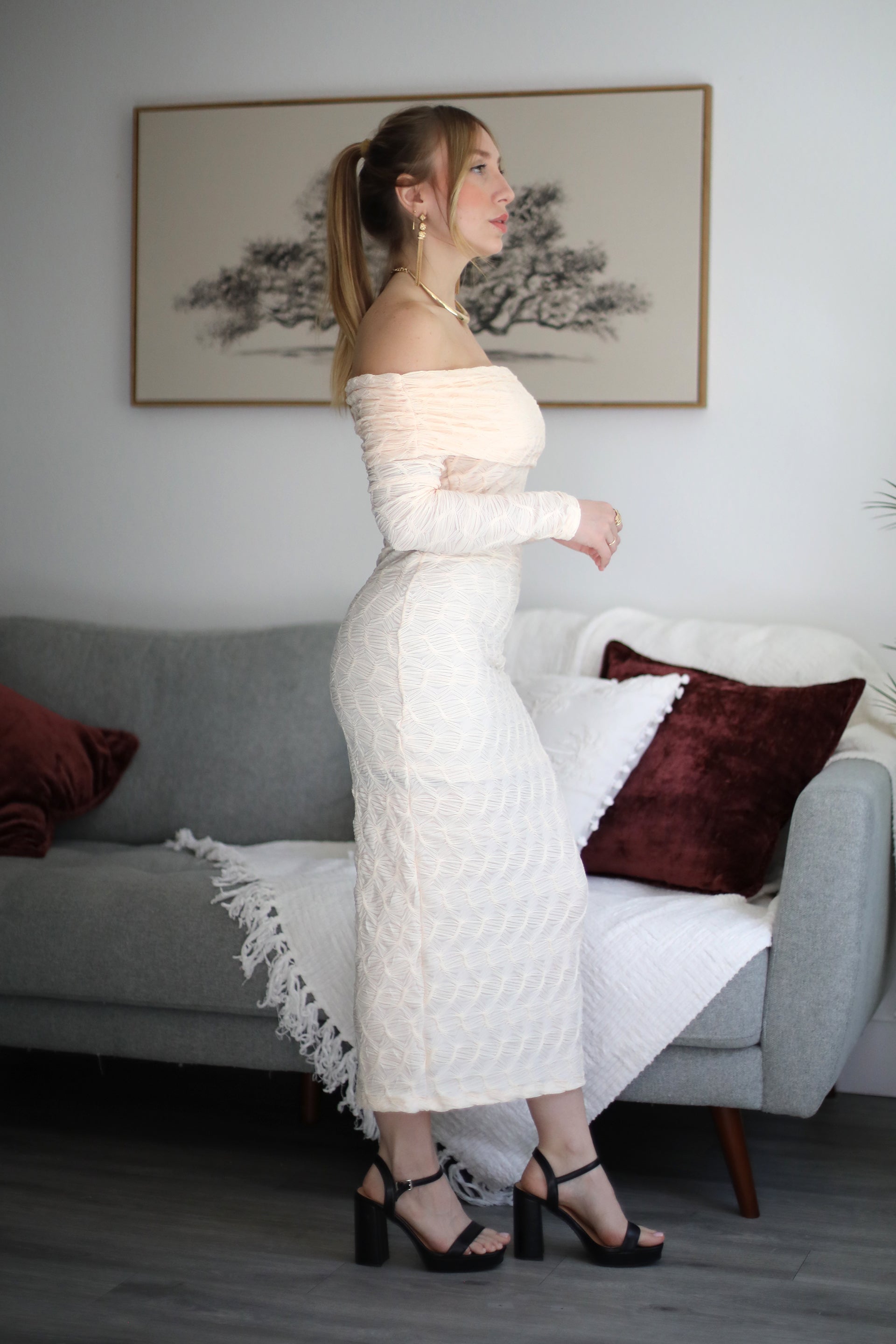 Textured Shoulder Midi Dress