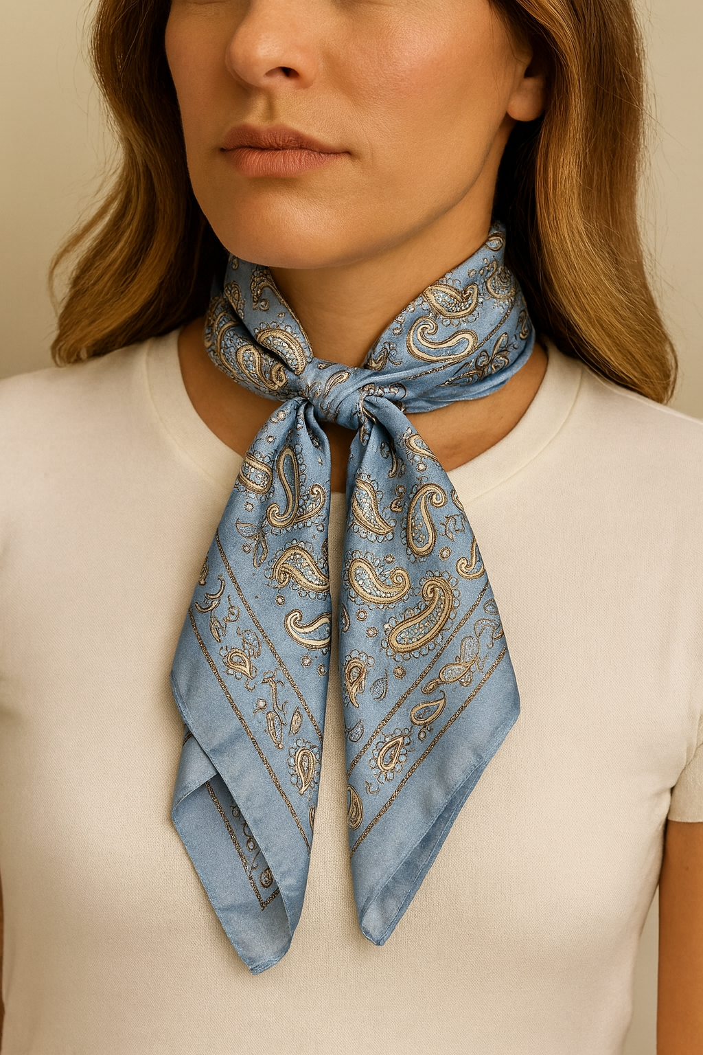 Blue Paisley Satin Ribbon Scarf
