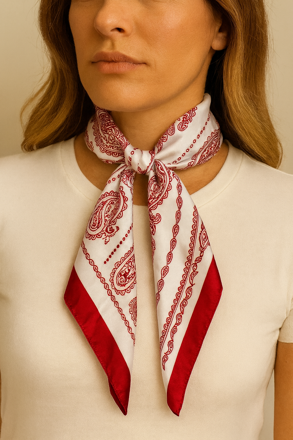 Red Paisley Satin Ribbon Scarf
