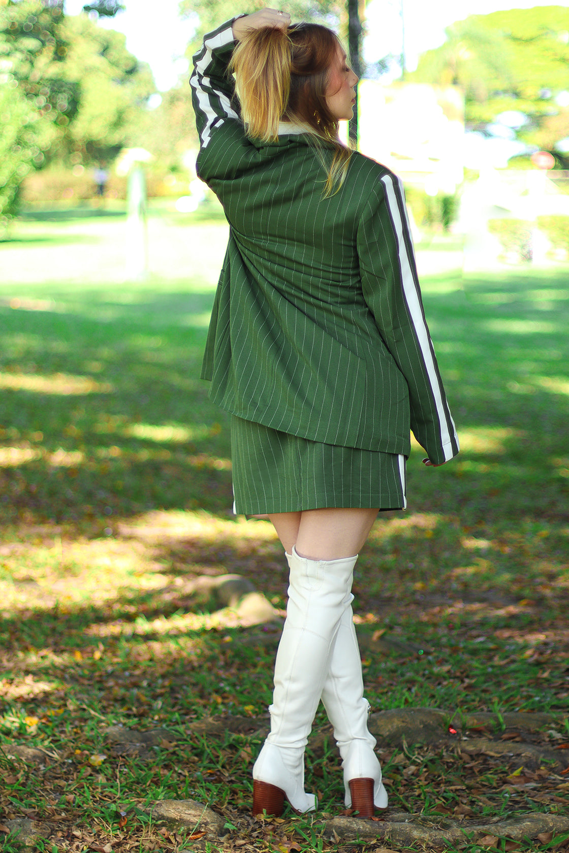 Green Pinstripe Mini Skirt