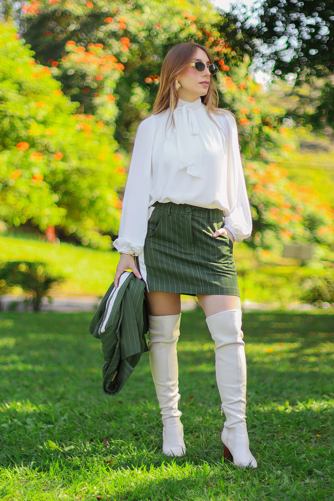 Green Pinstripe Mini Skirt