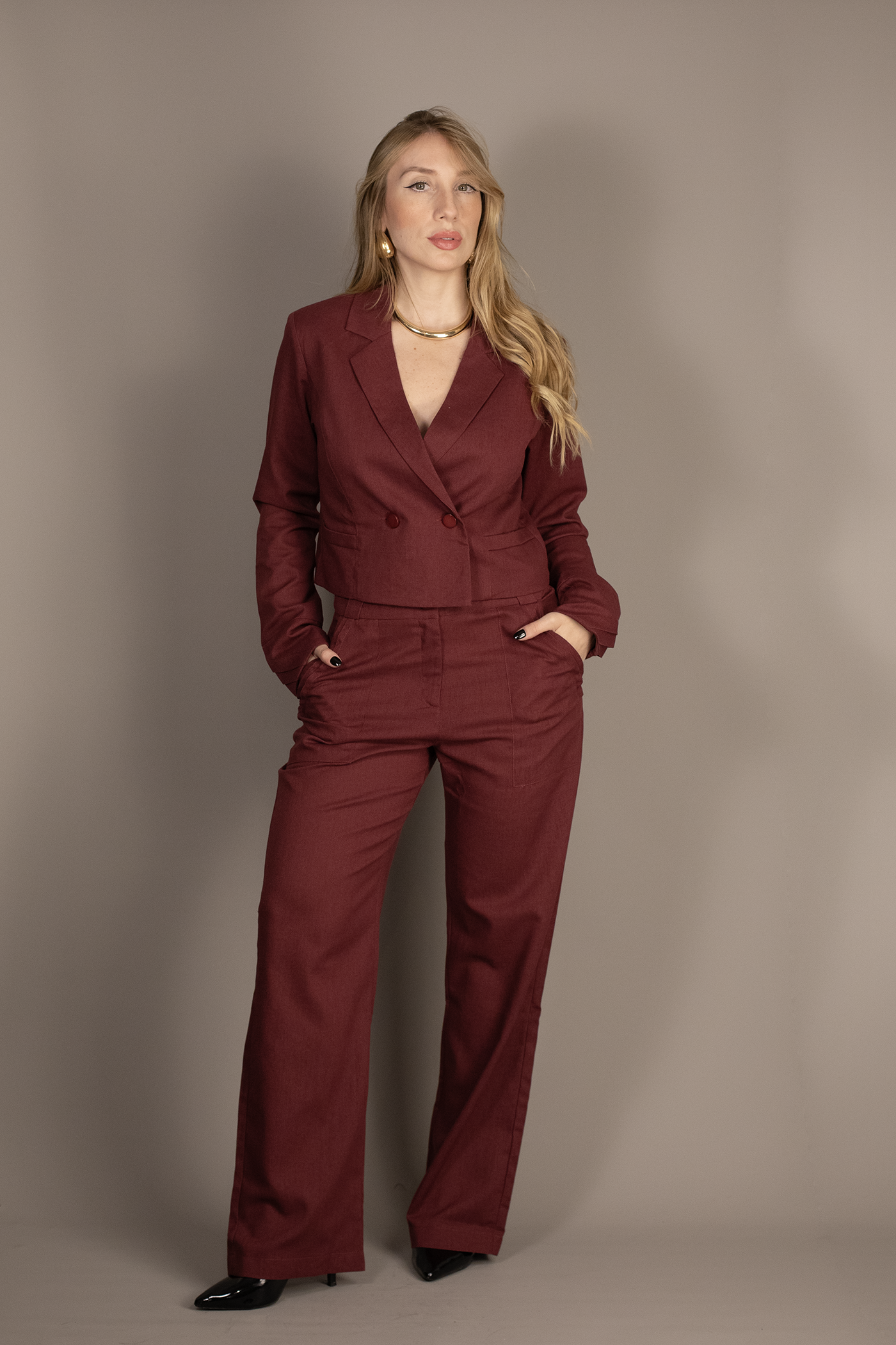 Burgundy Lily Cropped Blazer