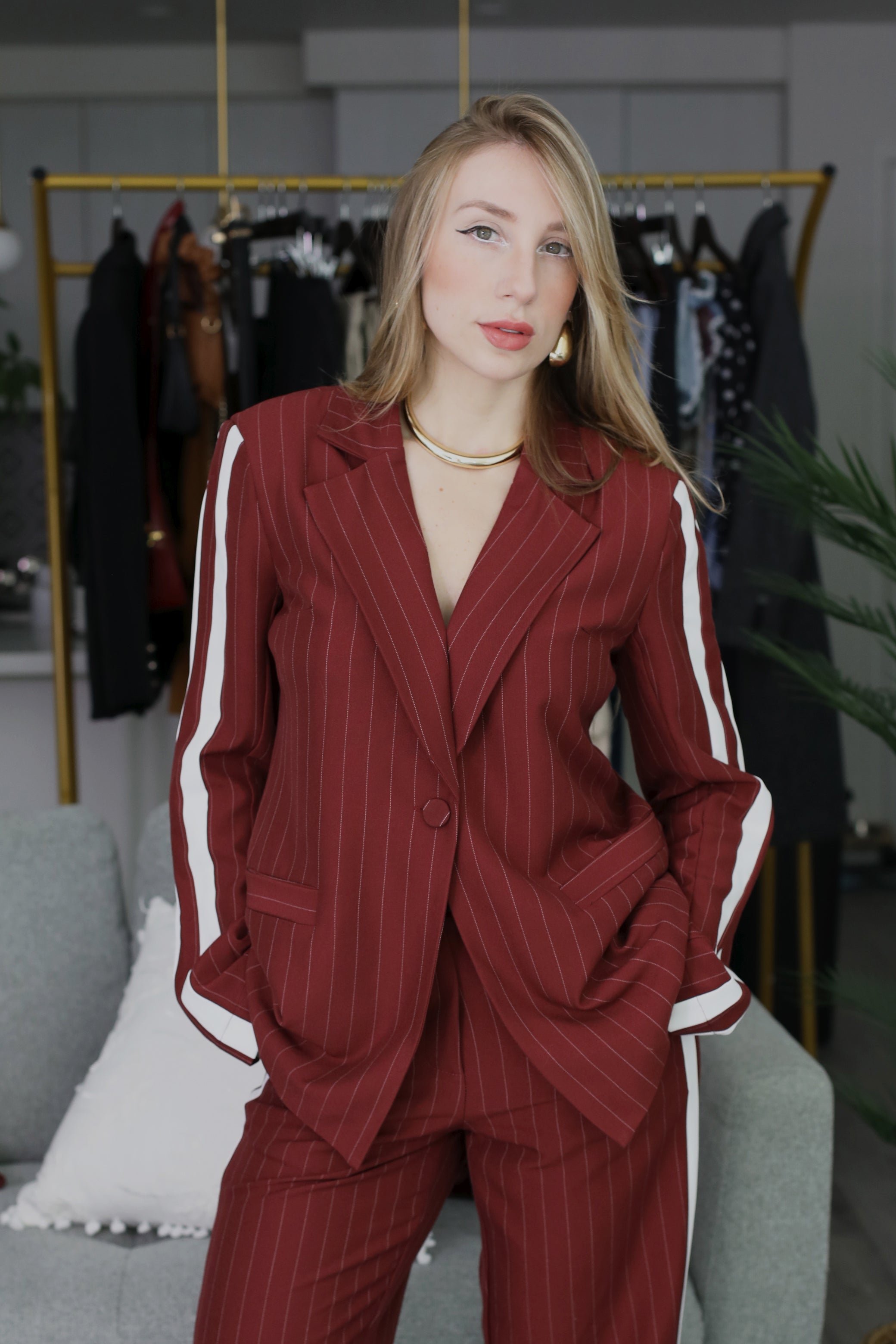 Red Pinstripe Blazer