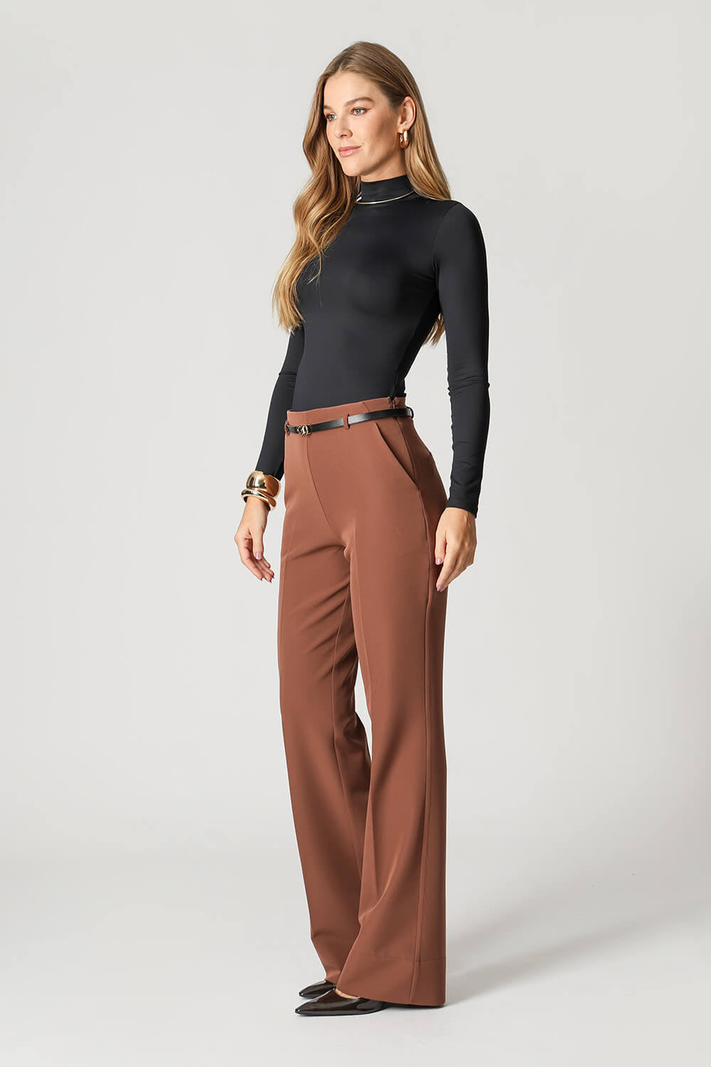 Trimix Long Sleeve Collared Blouse