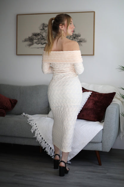 Textured Shoulder Midi Dress