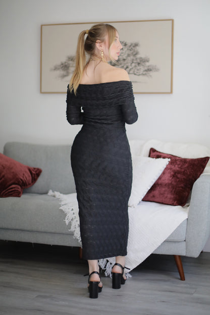 Textured Shoulder Midi Dress
