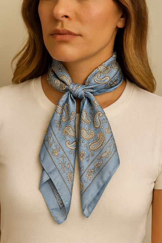 Blue Paisley Satin Ribbon Scarf