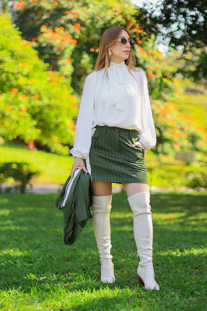 Green Pinstripe Mini Skirt