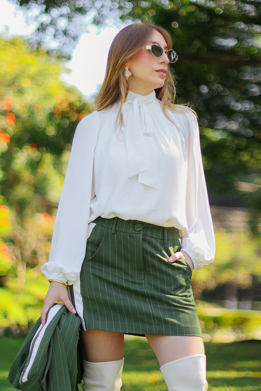 Green Pinstripe Mini Skirt