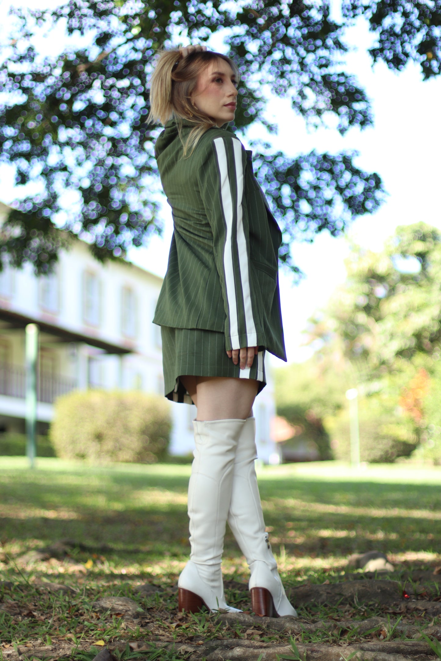 Green Pinstripe Skirt and Blazer Set