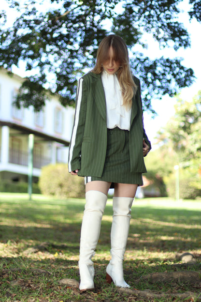 Green Pinstripe Skirt and Blazer Set