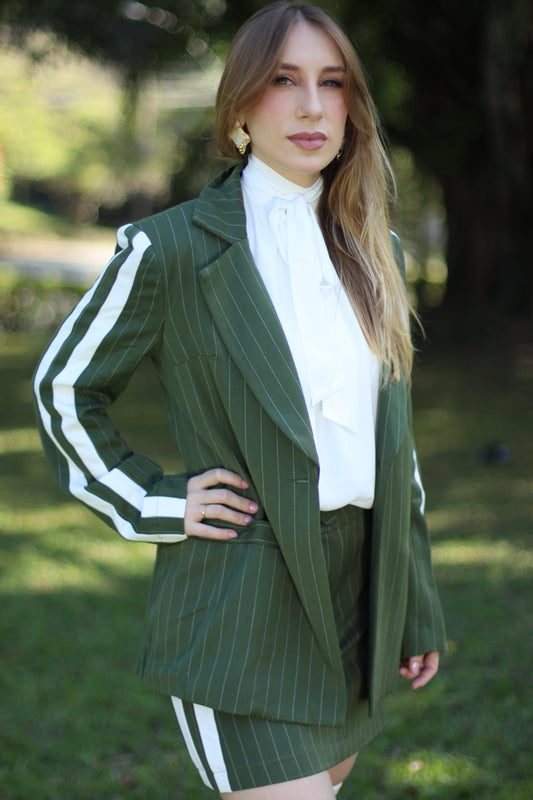 Green Pinstripe Skirt and Blazer Set