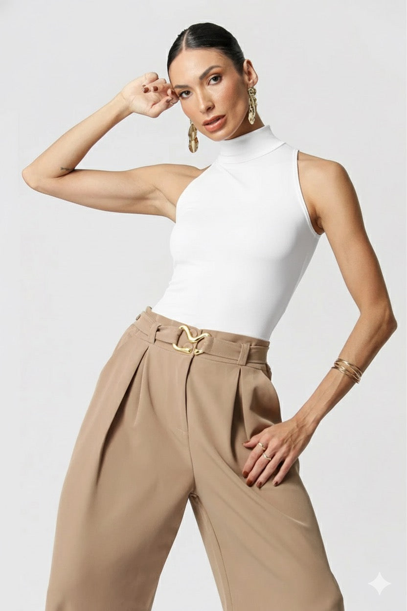 Trimix Sleeveless Collared Blouse