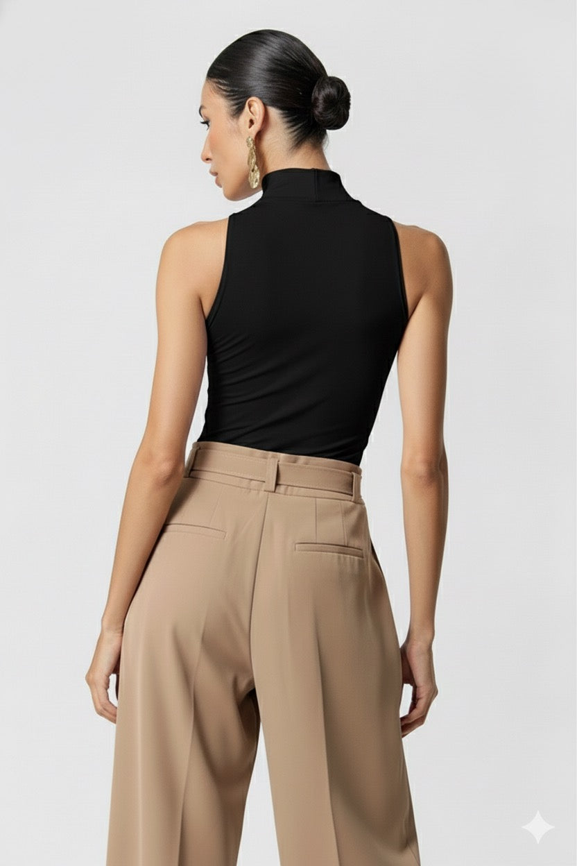 Trimix Sleeveless Collared Blouse