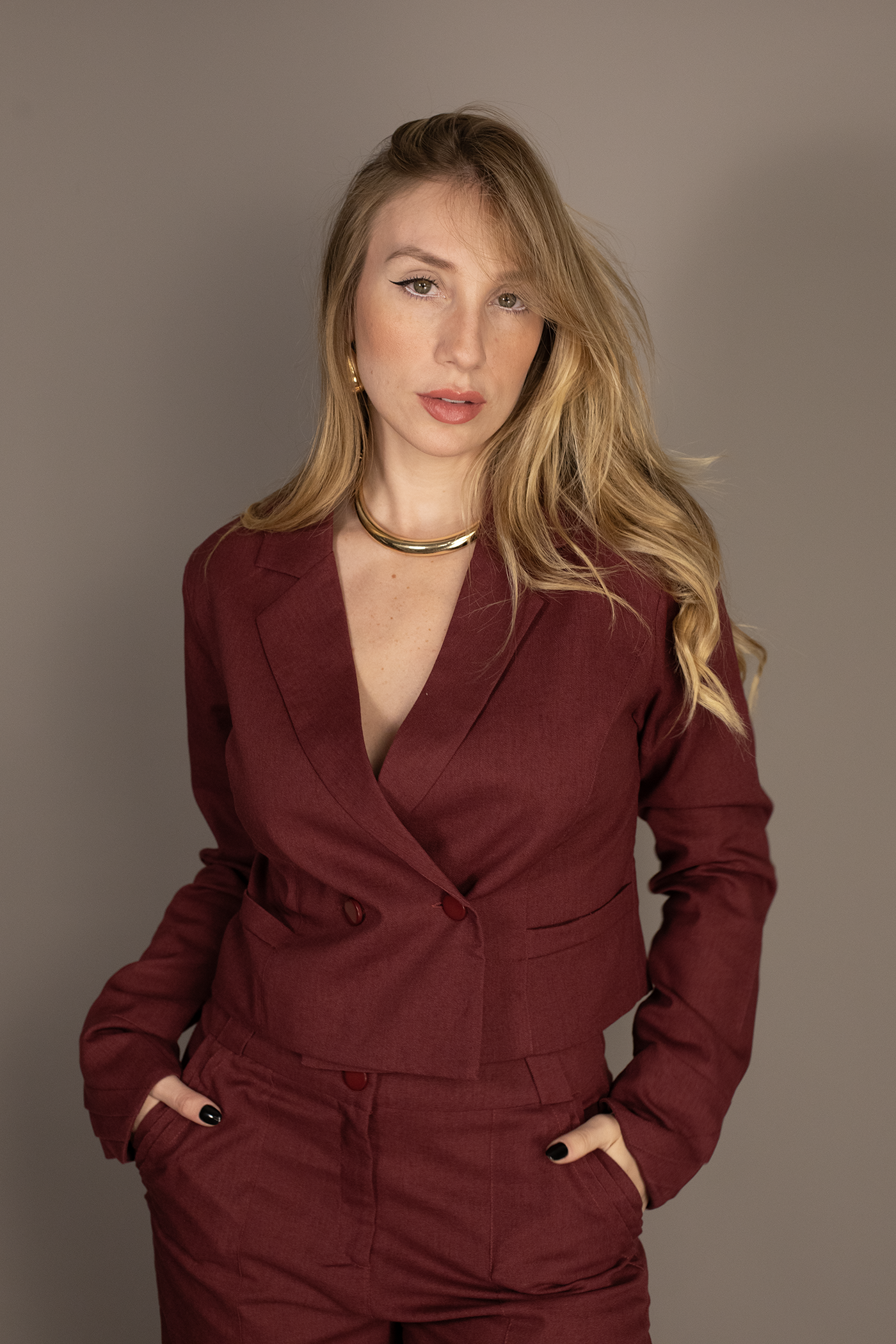 Burgundy Lily Cropped Blazer
