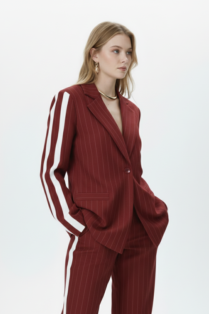 Loubucca Pinstripe Tailored Red Blazer