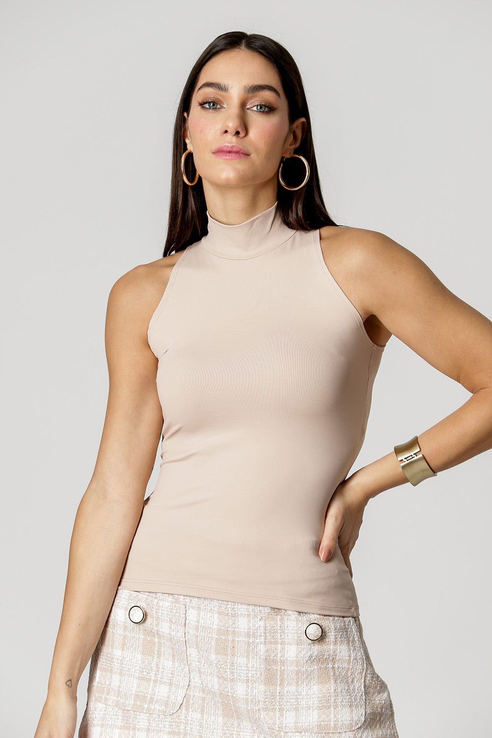 Trimix Sleeveless Collared Blouse