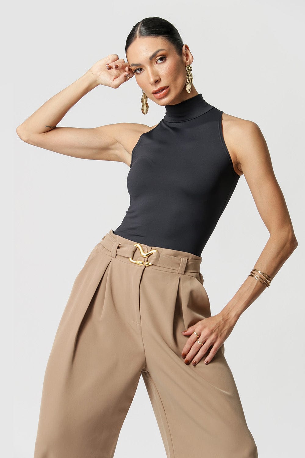 Trimix Sleeveless Collared Blouse